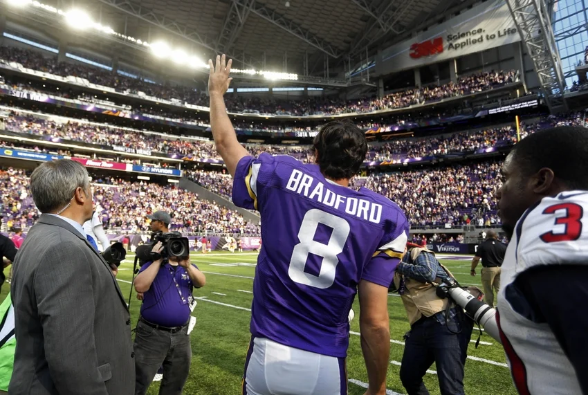 Sam Bradfors celebrates as the Vikings pick up their 5th win of the season.