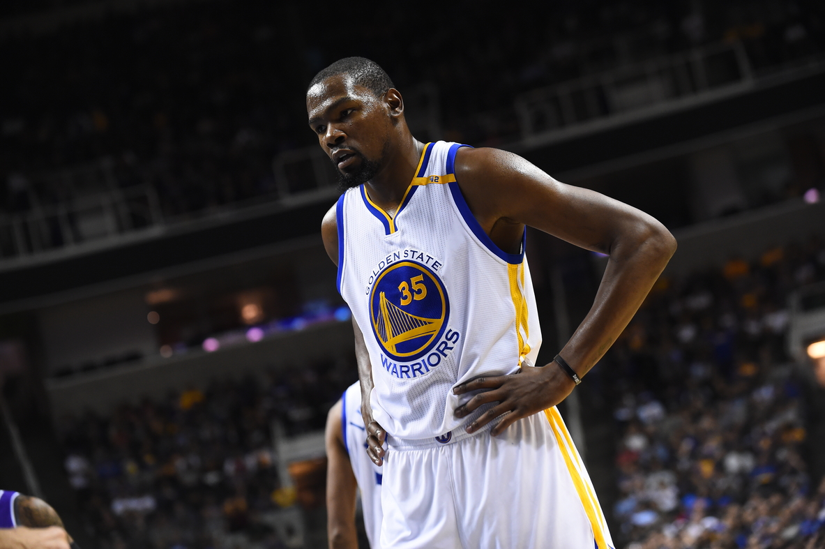 Looks of Durant in his new team's jersey.