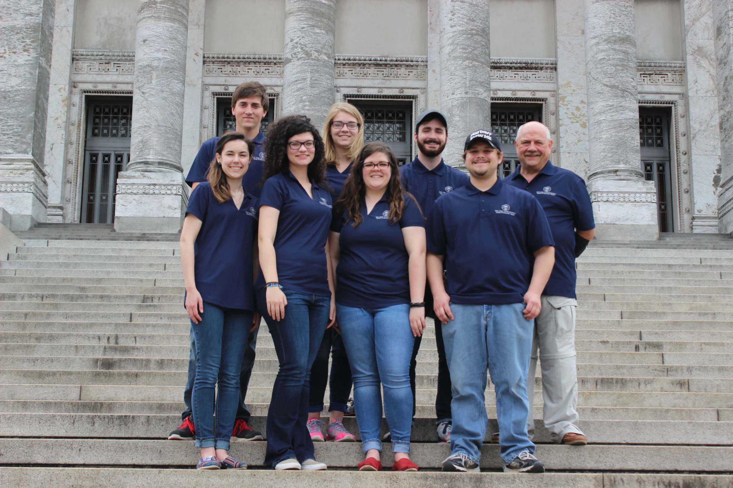 Photo Courtesy: Alyssa Ashe In photo: Katie Galyean, Bryan Langston, Ashley Howell, Alyssa Ashe, Amy Hubbard, Kyle Packard, Jacob Sanders and Andy Stevens stand on the steps of a Parliament in the capital of Uruguay over spring break.