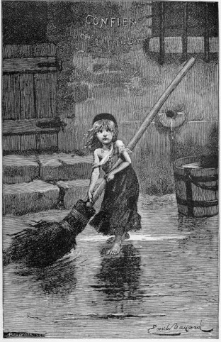 Photo courtesy of Wikimedia Commons. An 1886 engraving by Émile Bayard illustrating the character of Cosette from Hugo’s novel.