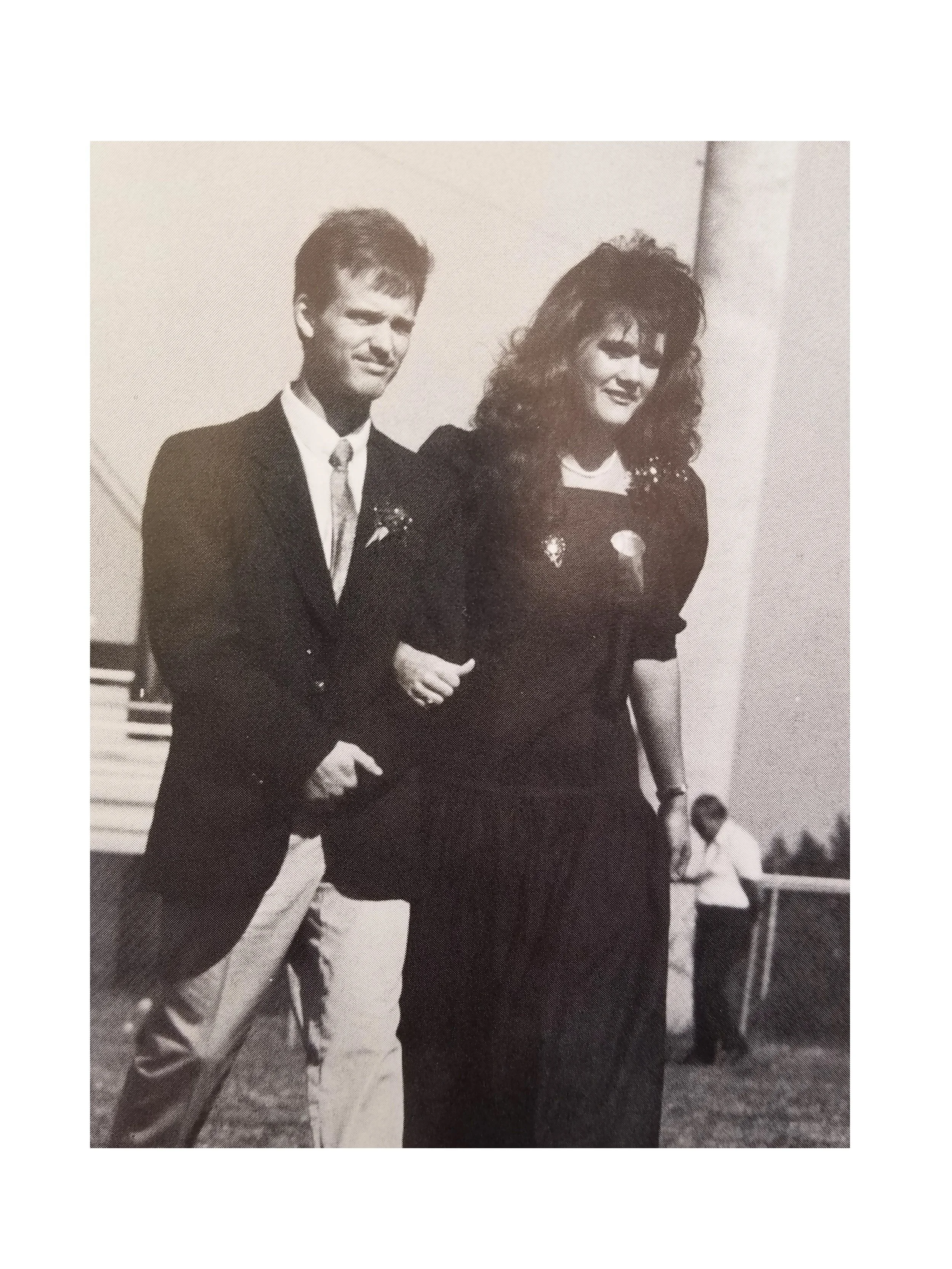 Mike Blackwood escorts Kimberly Yeomans onto the homecoming court 1988. Photo courtsey of Aurora '89