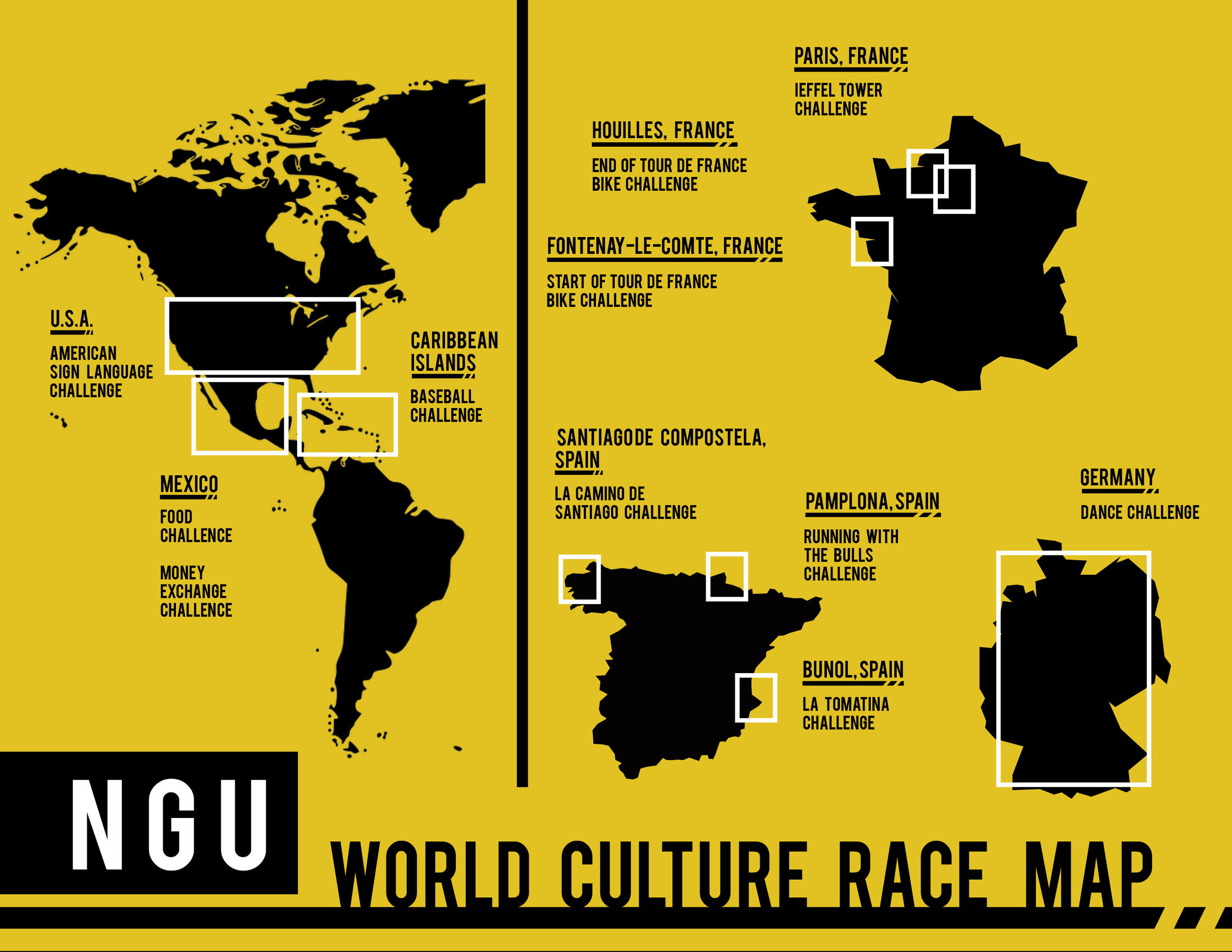 Map depicting where the events take place from the World Culture Race.