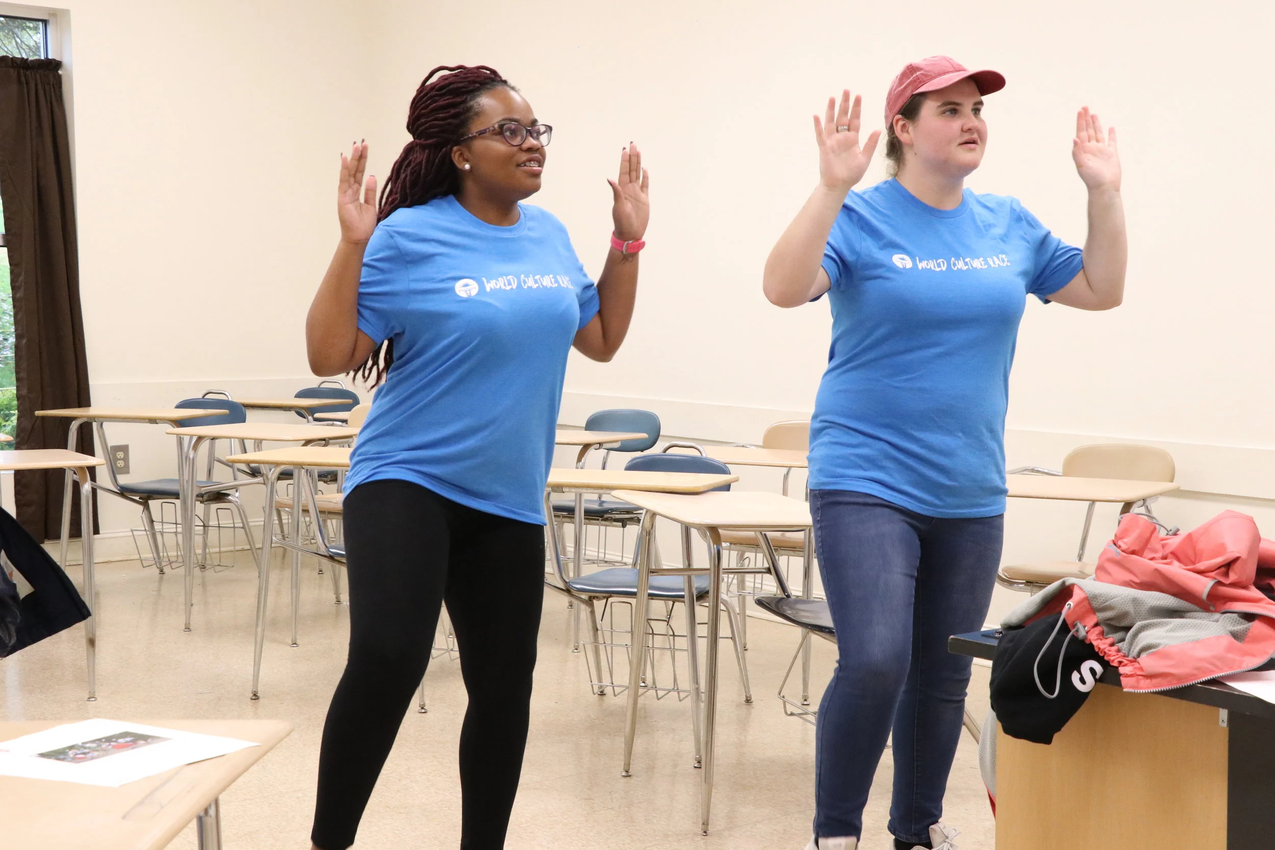 Hawes and Richardson complete the German dance challenge, which consisted of them learning a German dance.