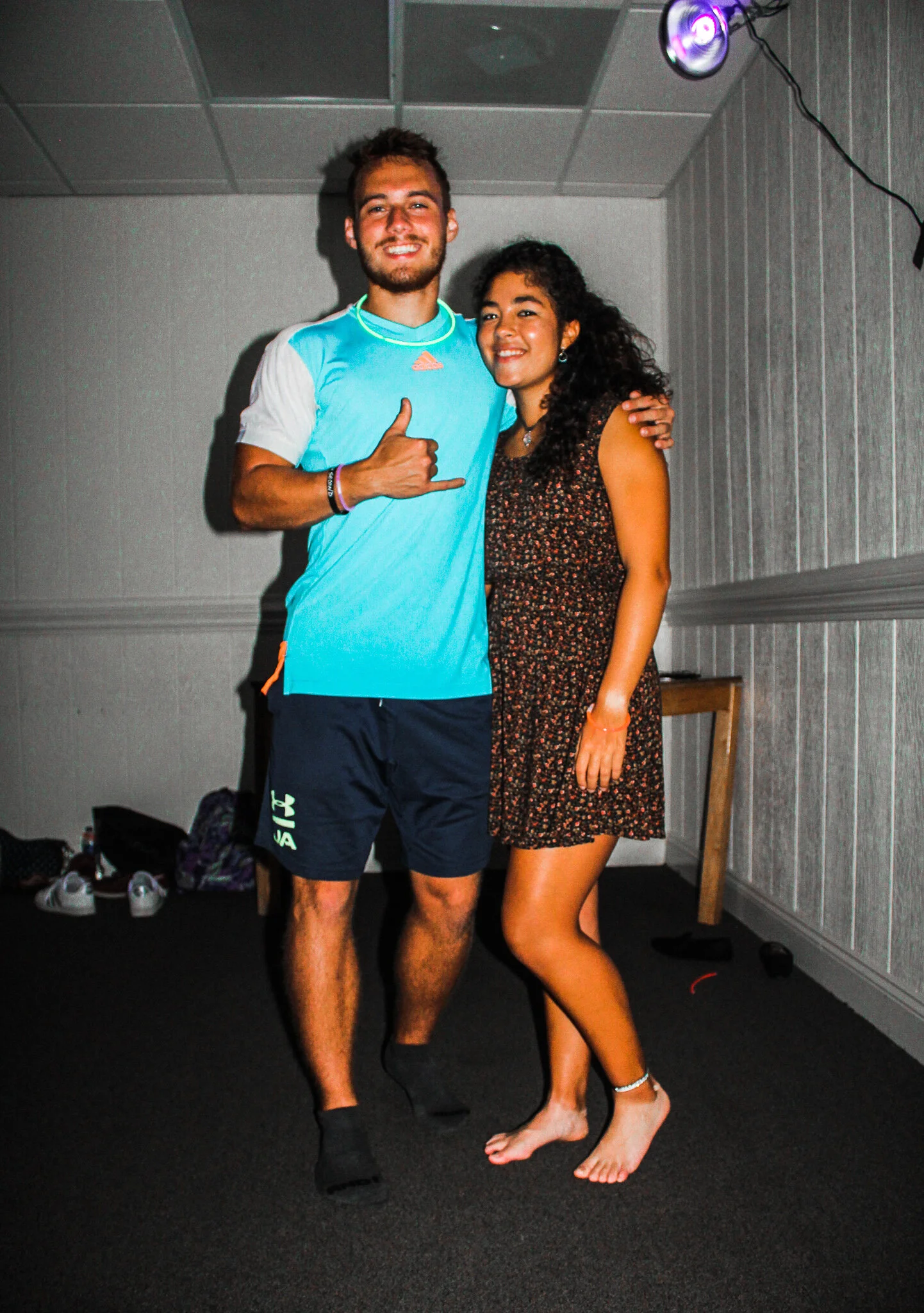 Hawk Jacobs and Jhovana Brena, dance partners at the swing dance party, posing for a photo.