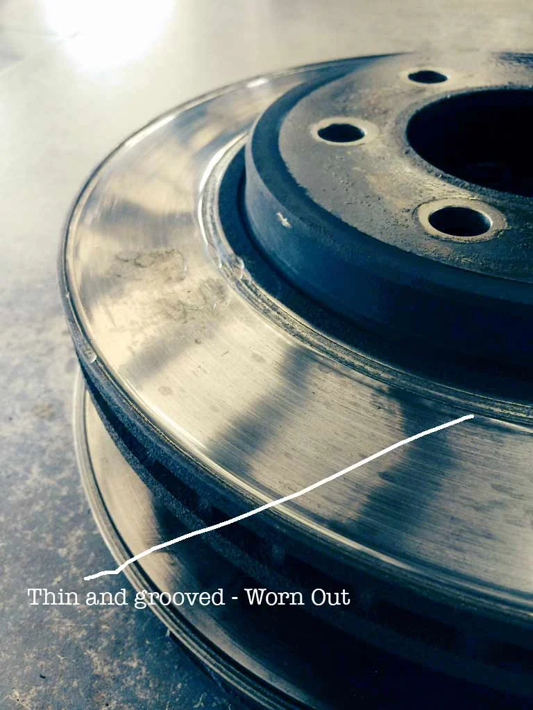 We will attempt to resurface your brake rotor, but instances like this one, the rotor is too thin to stand up to resurfacing and subsequent wear, and thus must be replaced.