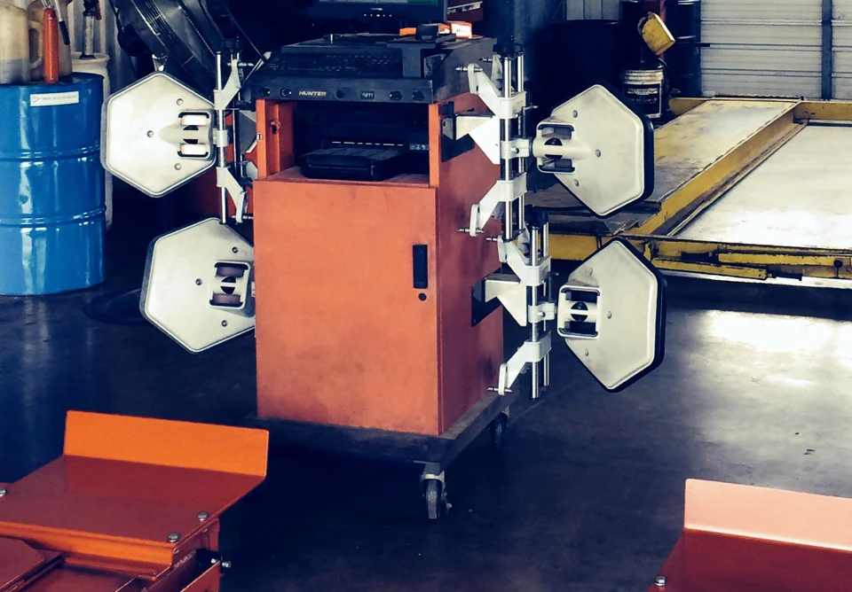 Front wheel alignment is an art and a science. It starts with knowledge of trained mechanics and proper diagnostic and correct equipment, like this Hunter 811 Alignment Machine.