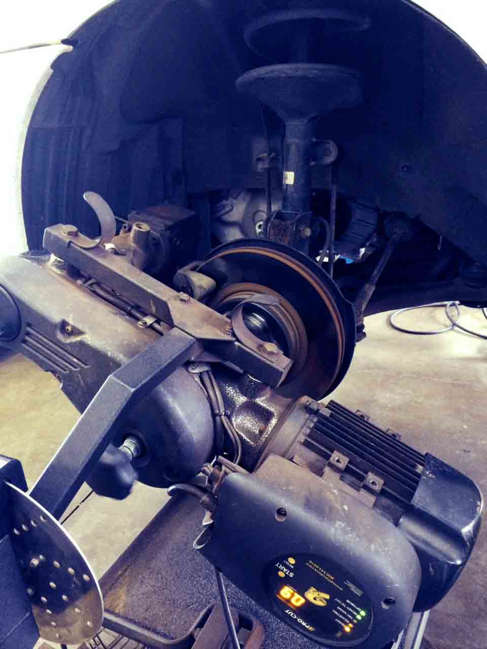 Car brake lathe creates a more "true surface" than bench lathes thus creating a longer brake life. Small details like this add up to value that pays off over the life of your vehicle..