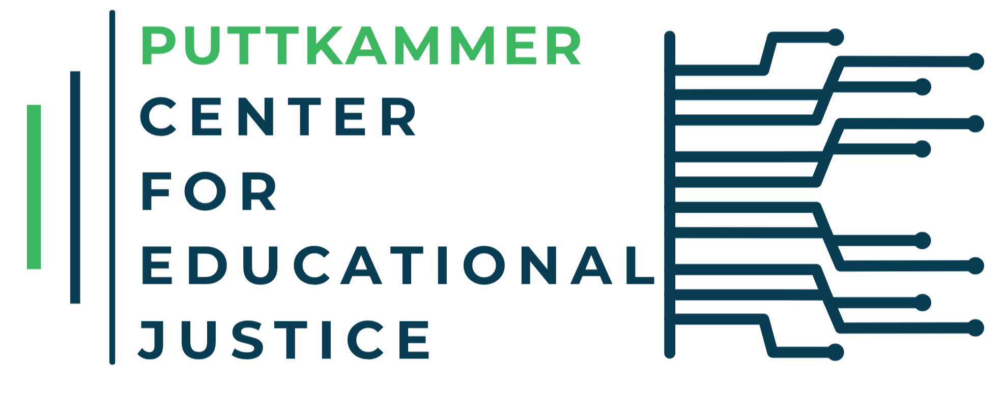 Green and blue Puttkammer Center for Educational Justice logo