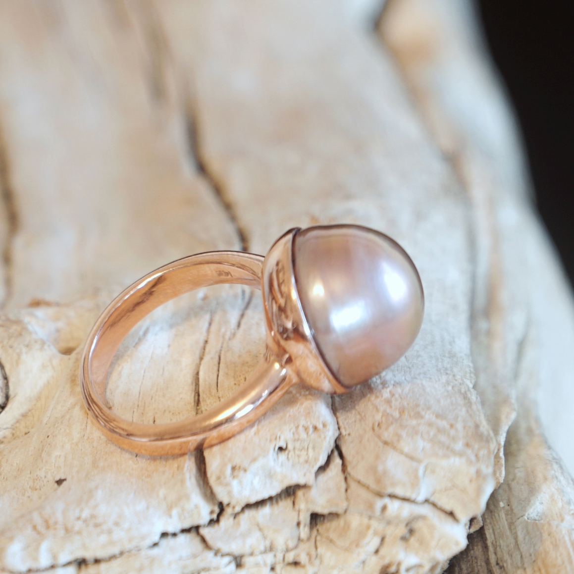 14K Rose gold pearl ring