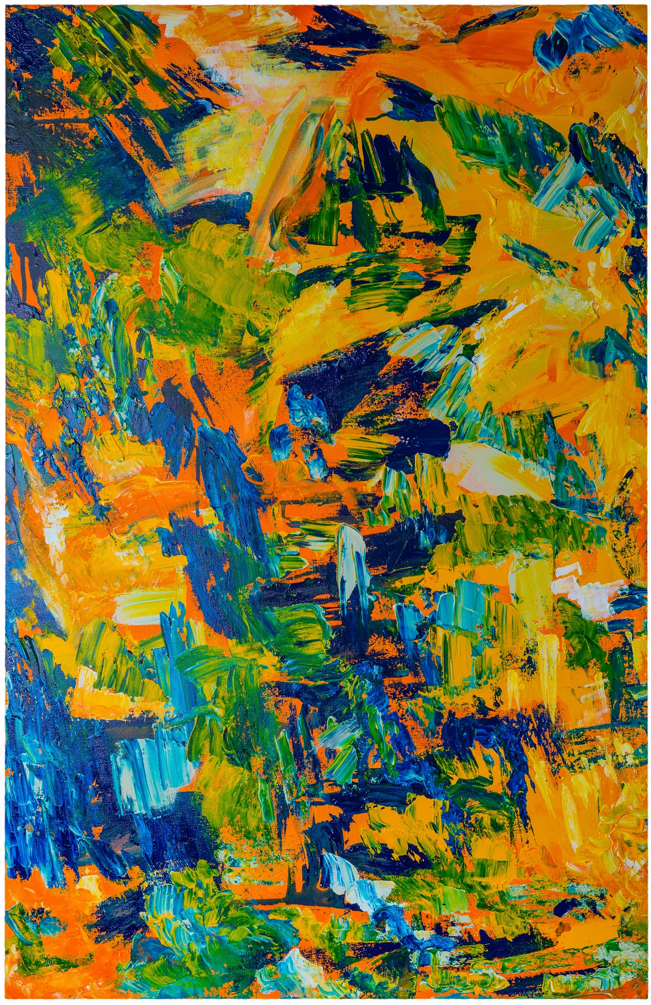 Blue & Orange #1, acrylic on canvas, 24 x 36"
