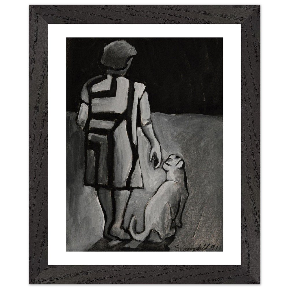 Back of Lady and Cat - Premium Wooden Framed Poster With Semi-Glossy Paper