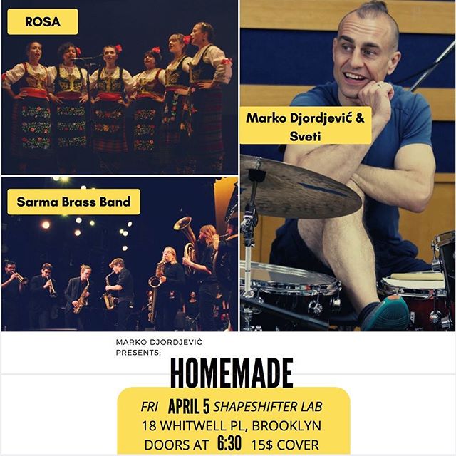 So excited to play at @shapeshifterlab in Brooklyn next Friday April 5 with Marko Djordjevic and ROSA vocal group. If you&rsquo;re in NYC next weekend come through! @ayasafiya @andrija.music @tanobrock @trumpethauer @johncushingofficial @thedapperbra