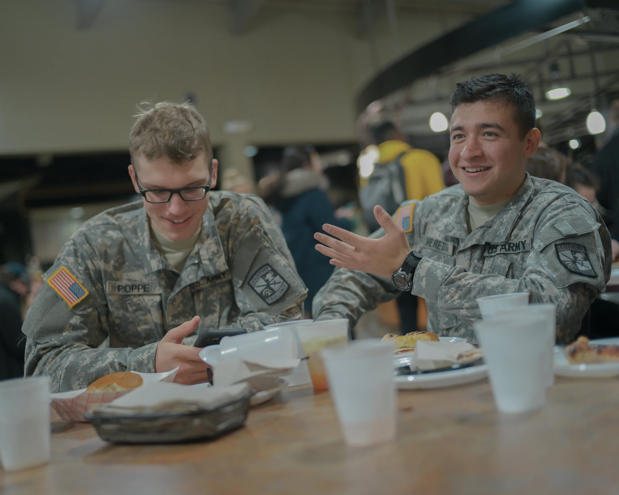After an evening physical training session, Azuara-Heredia ate at Plaza 900 with fellow ROTC students on Nov. 29. As a scholarship recipient, he receives compensated room and board.