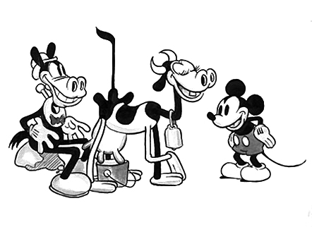 Let us not think too closely about what Disney’s Horace Horsecollar, Clarabelle Cow and Mickey Mouse might be doing or about to do in this early drawing and concentrate instead on their anatomy. Clarabelle herself does appear to have the correct number of hooves, though Horace the horse (Clara’s fiancé) has many more digits than necessary.