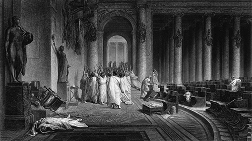 Contrary to what the history books will tell you, Caesar was actually killed during a disagreement at a Latin Grammar Senate Working Group Meeting, after insisting it would just be a lot simpler to add an 's' to indicate a plural. The majority of the Senate vehemently opposed any grammatical structures that would make in easy for other nations to pinch their words (also the feeling of the Roman Numerals Working Group). The Death of Caesar, etching by J.C. Armytage after J.L. Gérome. Wellcome Library, London, no. 42744i.