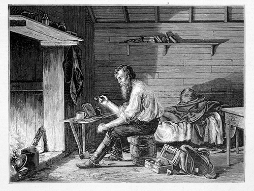 "When I was a lad, all we needed to create some atmosphere was a box of cornflakes and a bit of green bubblewrap. And furthermore..." Fireside reflections - from the art union series of photographs . Wood engraving by Samuel Calvert, published in The illustrated Australian news for home readers . Melbourne: Ebenezer and David Syme, March 25, 1874. State Library of Victoria, IAN25/03/74/33.