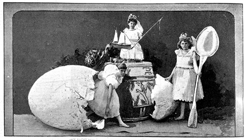 We might be persuaded to part with $2 for the chance of winning a giant snail or a giant teaspoon or a giant (Lindt) chocolate egg, or alternately for some miniature children. 'A monster Easter egg' , Published 1 May, 1896 in The illustrated Australian news , Melbourne : David Syme & Co. State Library of Victoria, accession number IAN01/05/96/12.