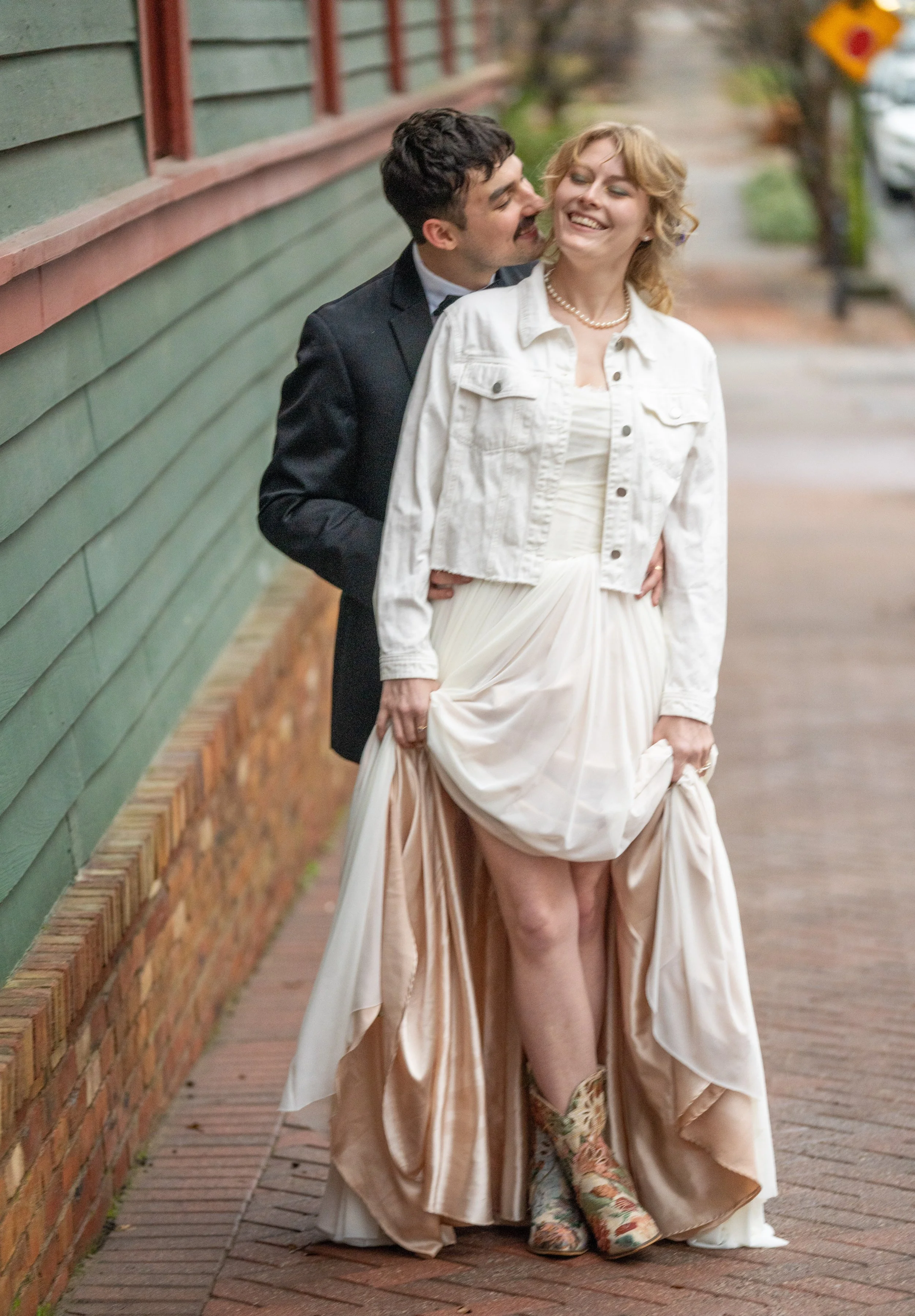 Atlanta Wedding Photographer shoot bride and groom with Street Photography at the Trolley Barn