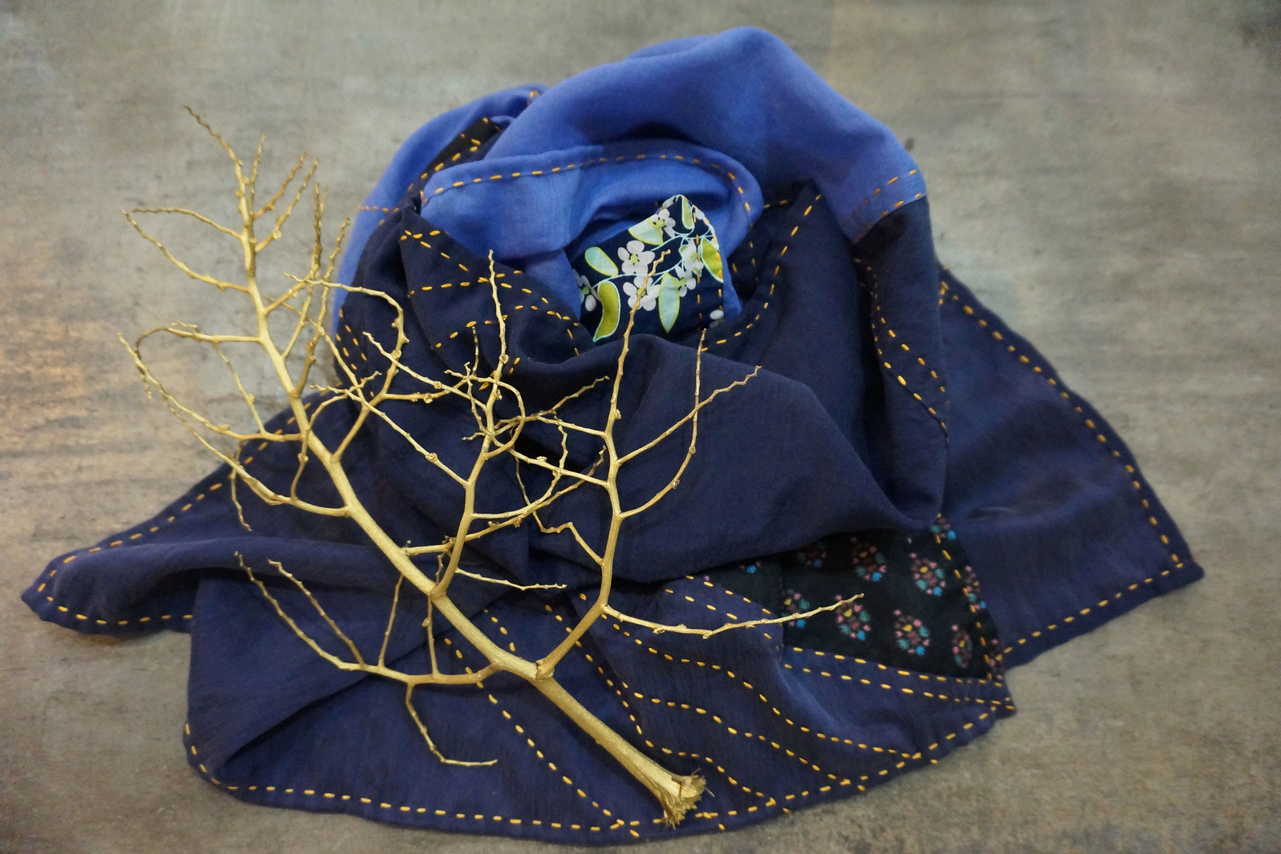 SASHIKO Scarf - upcycled silk & cotton