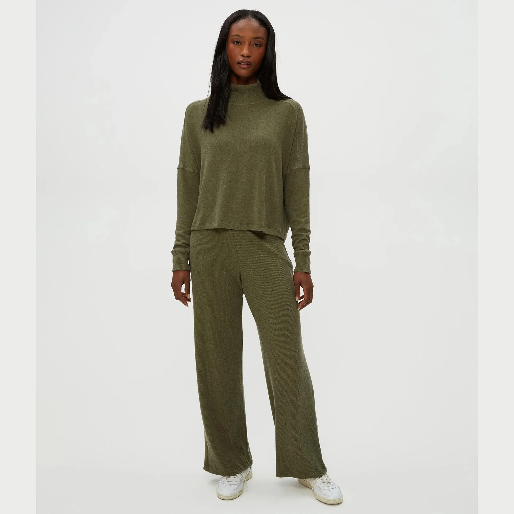 The leann straight ribbed pant by Michael Stars in topiary (green) color
