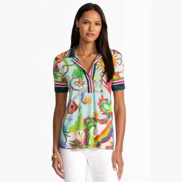 Johnny Was the janie favorite short sleeve swing polo in kayla print