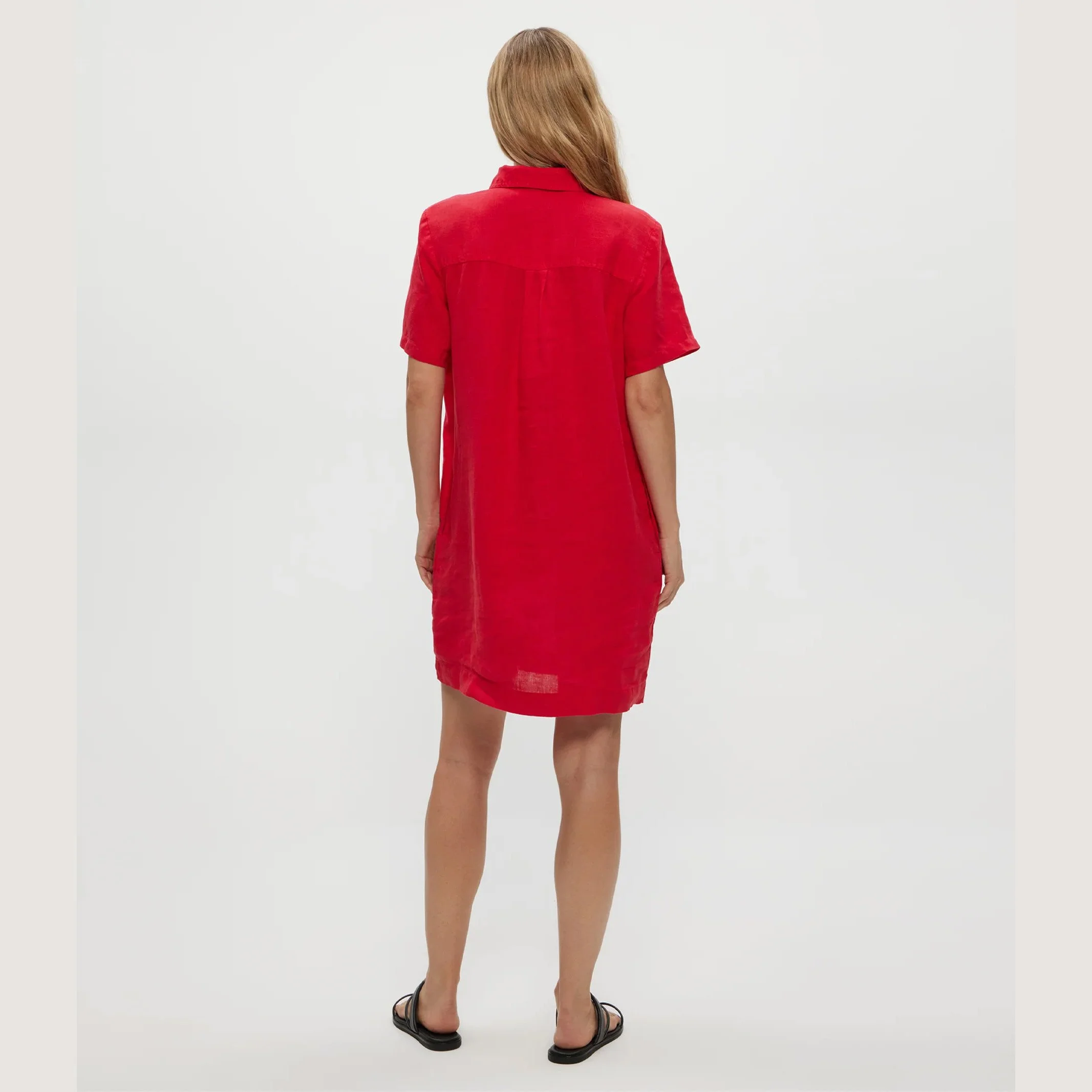 Ola Linen Utility Dress by Michael Stars in rumba red color