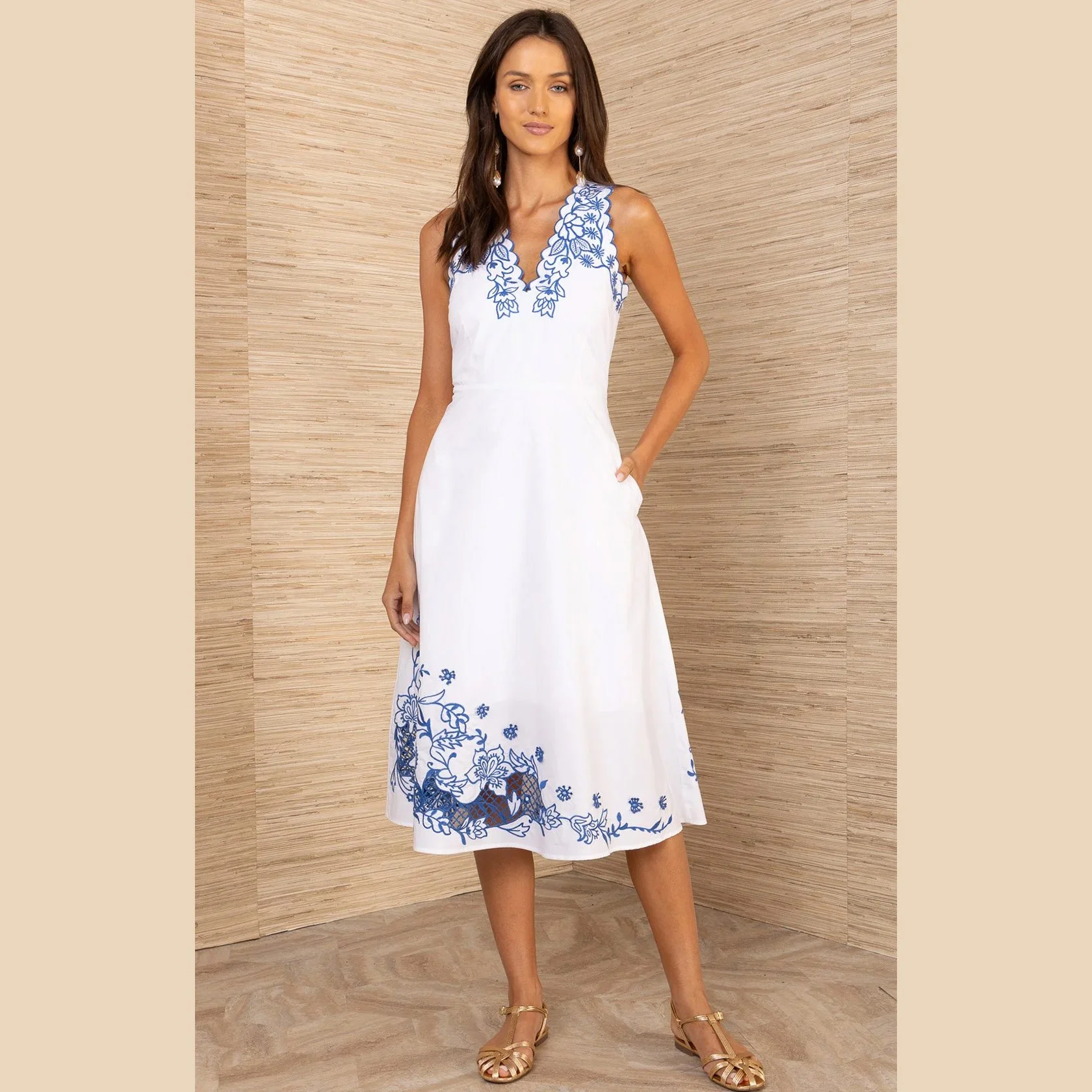 Hale Bob - bethia sleeveless embroidered midi dress - blue