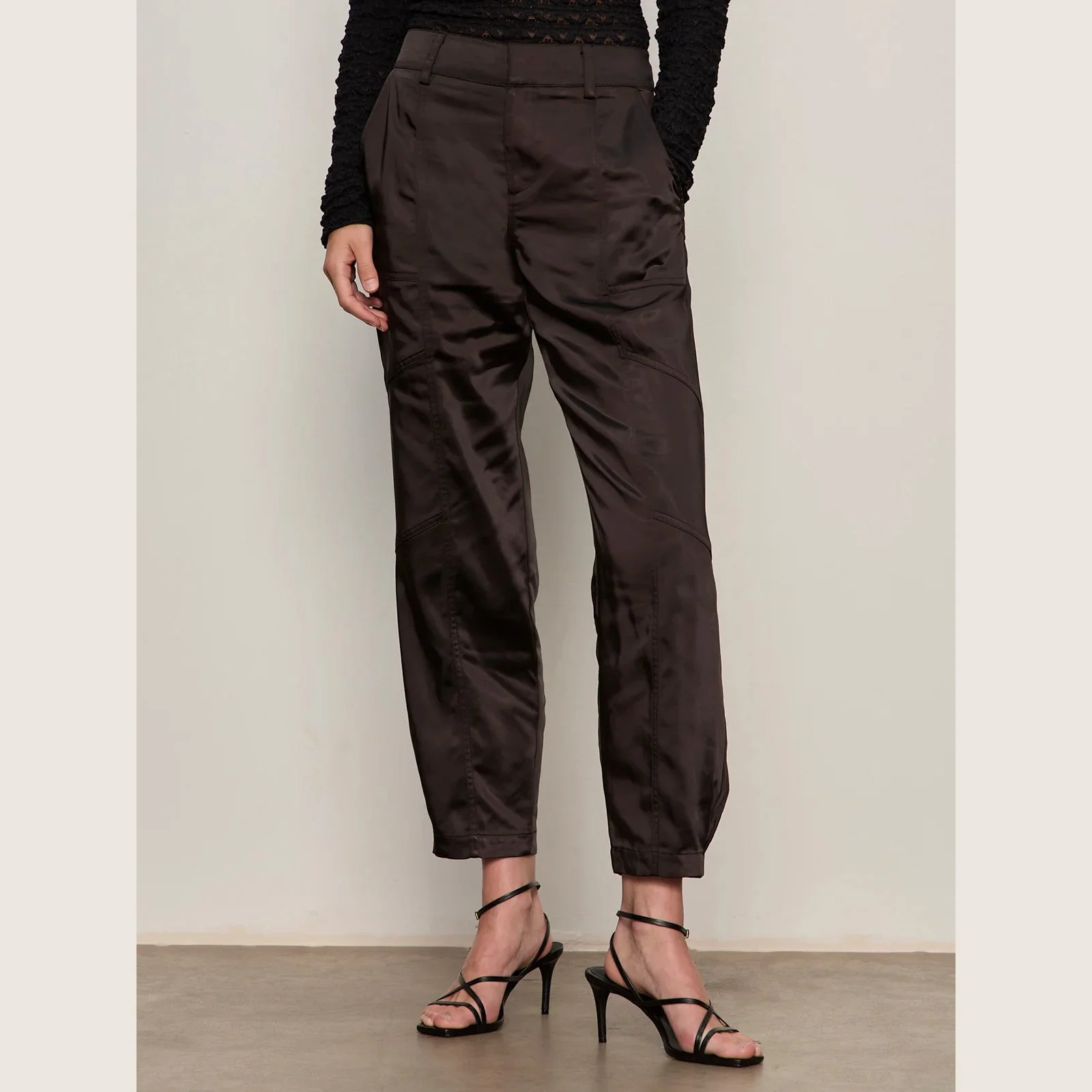 The sahara satin tapered pant by Sanctuary Clothing in black