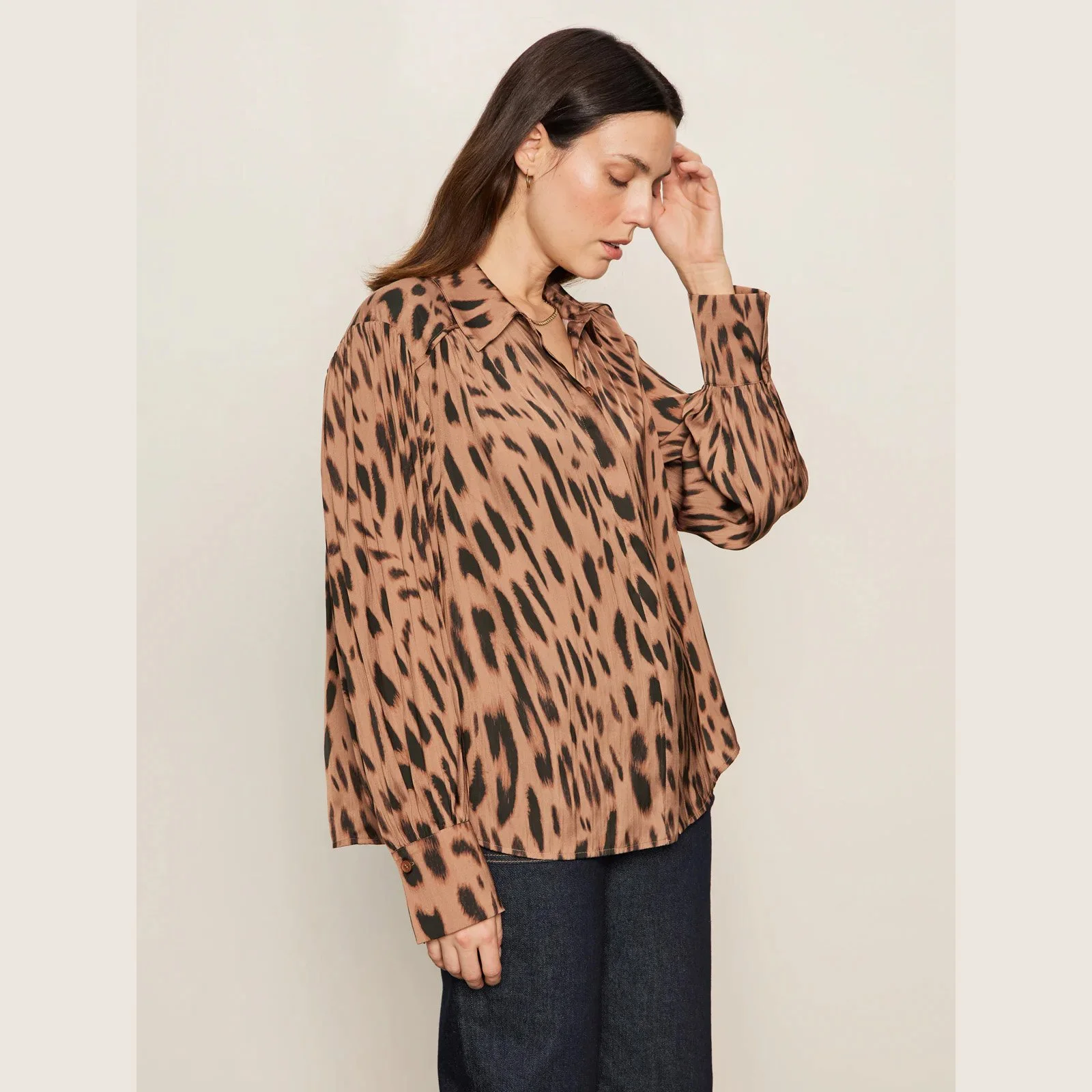 The colette shirt in mocha leopard print by Sanctuary Clothing