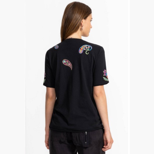 Johnny Was raw hem v-neck tee-karime in black