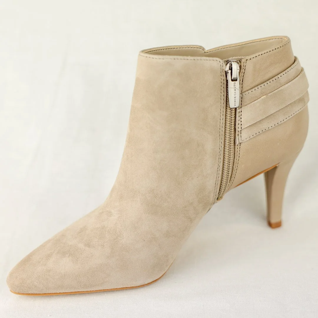 Vince Camuto Women's Selmente Ankle Boot – Mid Heel Shoetie Bootie In Suede/Leather With Almond Toe & Inside Zip