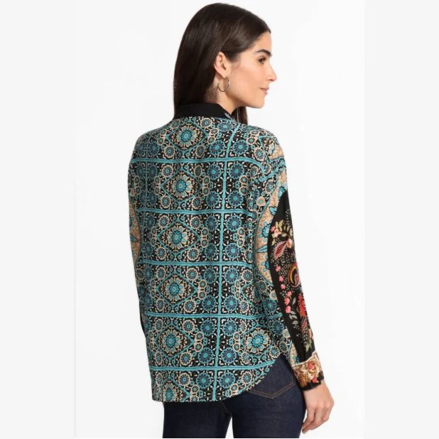The cachemire silk button down shirt in dolores/leto print in natural color