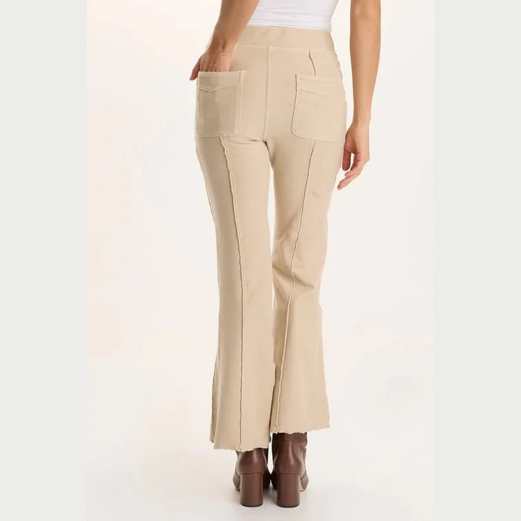 The ninian twill knit zipper pocket flare pant by XCVI in park avenue color