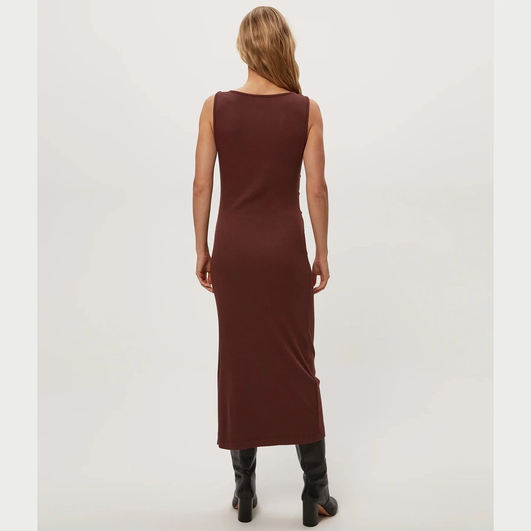 The reign knife neck pleated midi dress by Michael Stars in espresso (brown) color