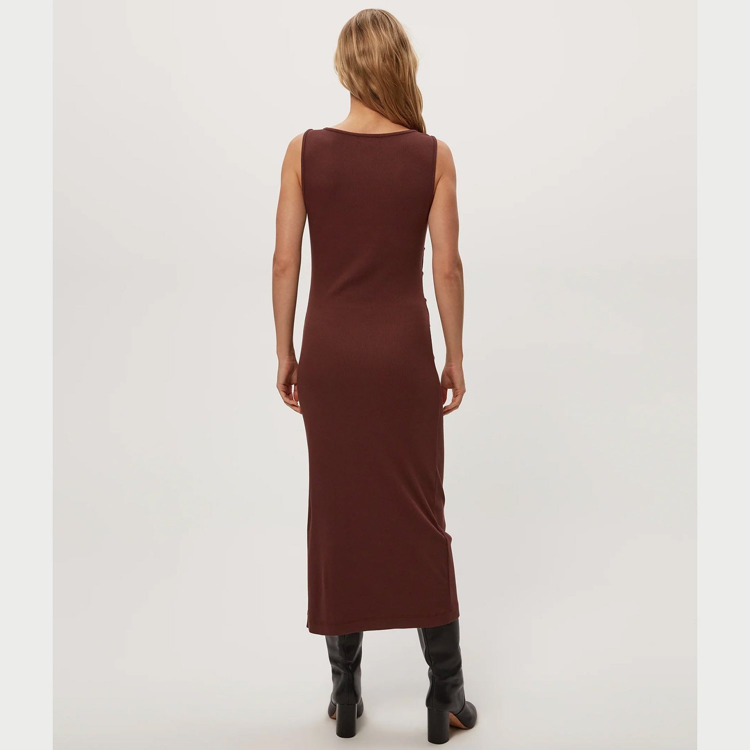 knee length dresses for ladies Michael Stars Women's Tish Twisted Mock Neck Long Sleeve Midi Dress - Red
