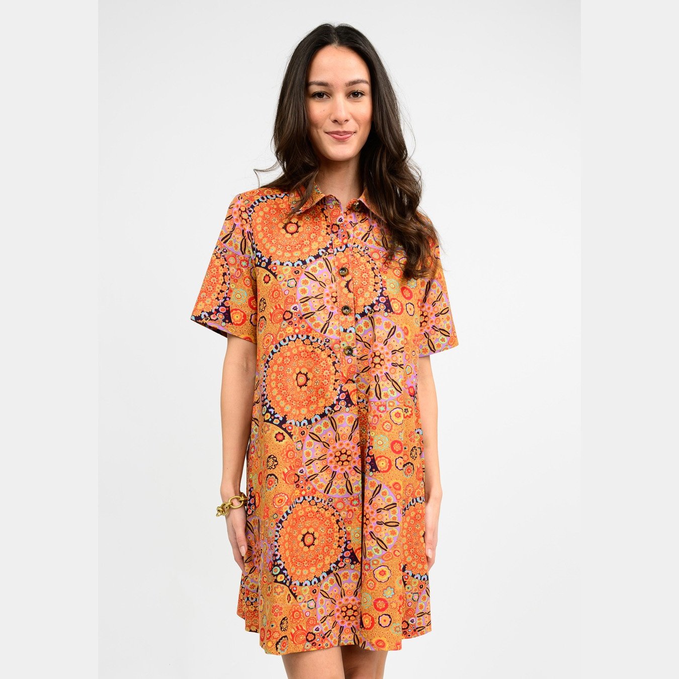 Kaleidoscope Shift Dress in copper print/color combination by Uncle Frank clothing