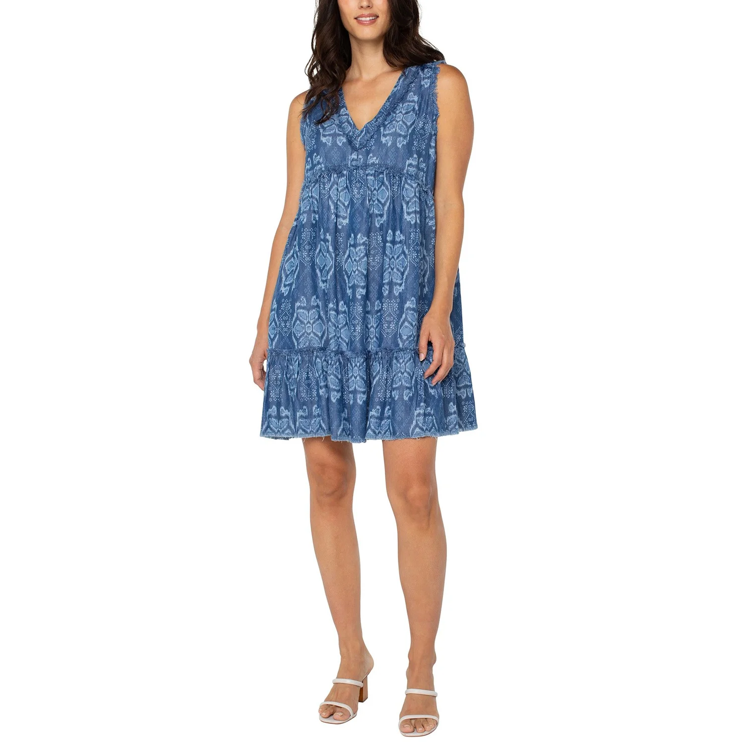 Liverpool LA - ruffle fray dress with pockets - tribal allover print   Centro Shoes, Inc.