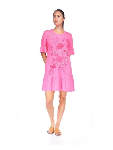 Johnny Was ruffle sleeve knit dress - diina - in fandango pink