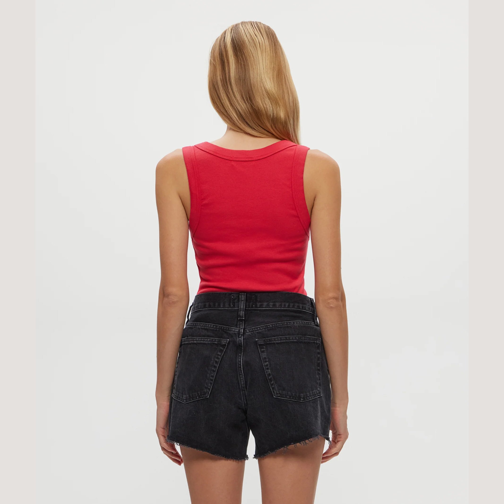 The blanche ribbed ruched side tank top by Michael Stars in rumba red