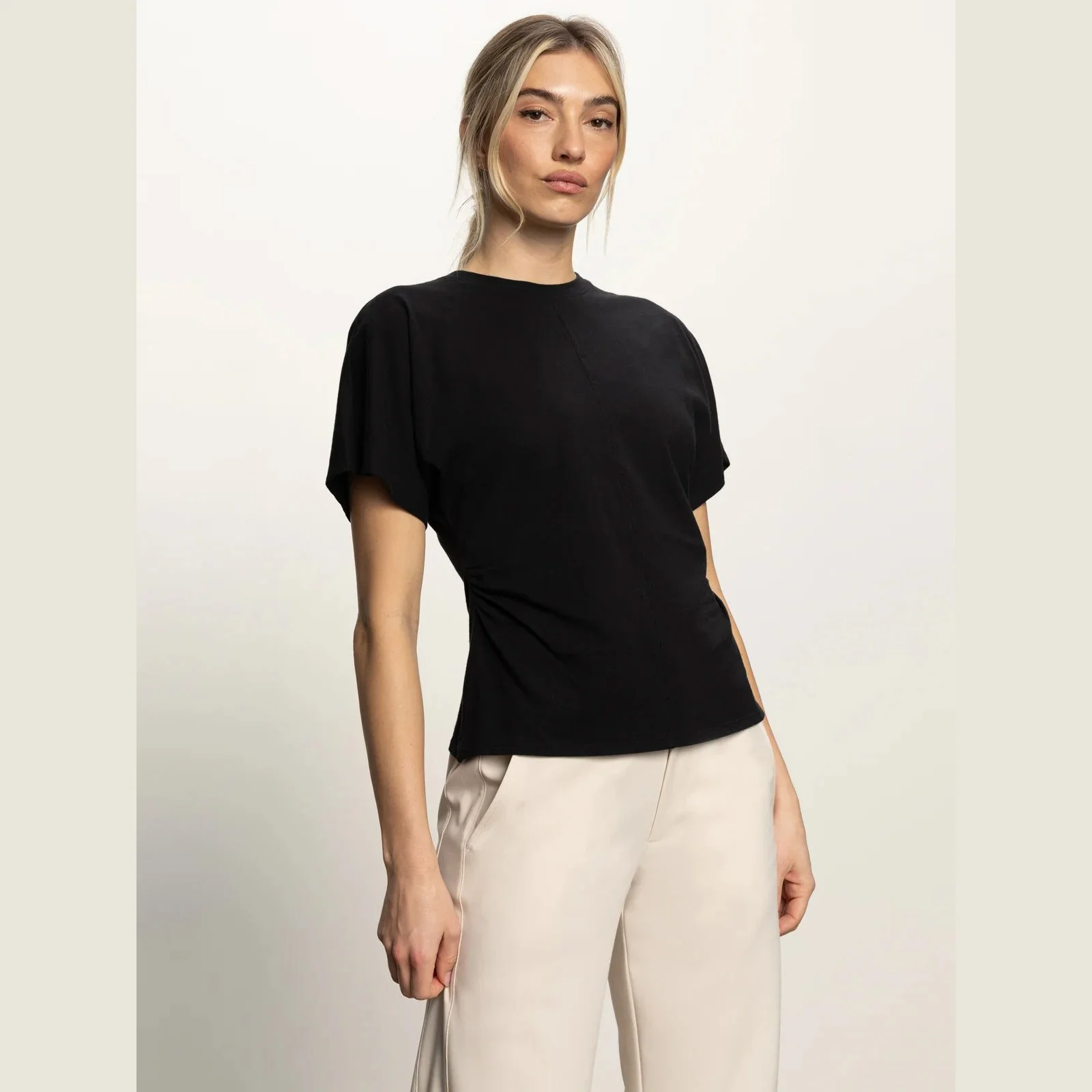 The shirred waist dolman tee in black by Sanctuary Clothing