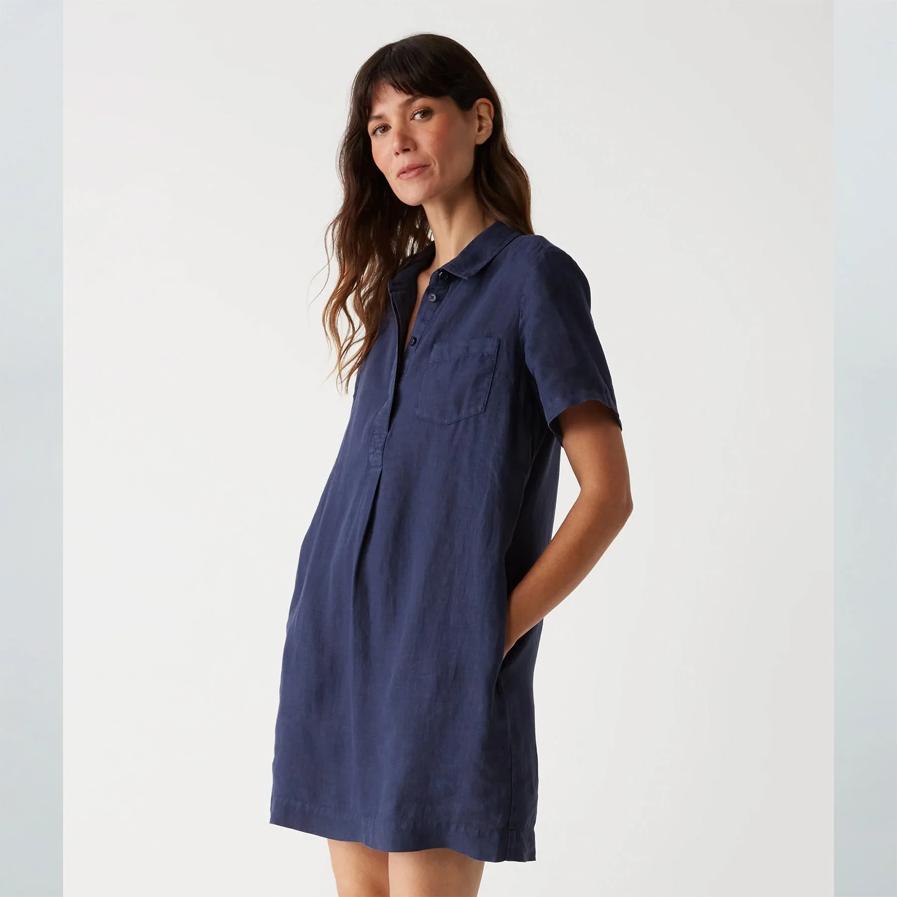 Ola Linen Utility Dress by Michael Stars in nocturnal color