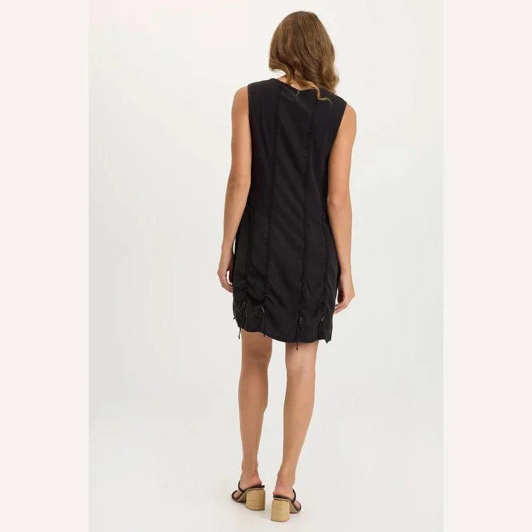 The karima twill corded cinch tank dress by XCVI in black