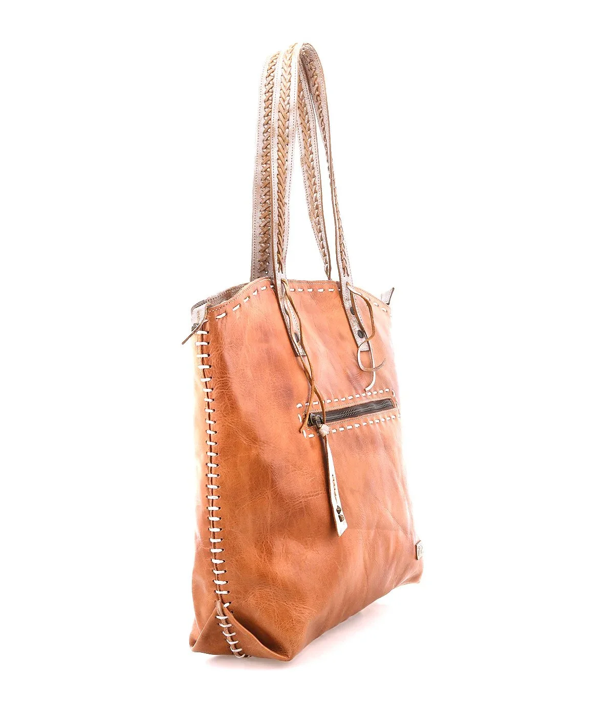 The barra II handbag in tan rustic and nectar lux leathers by Bed Stu