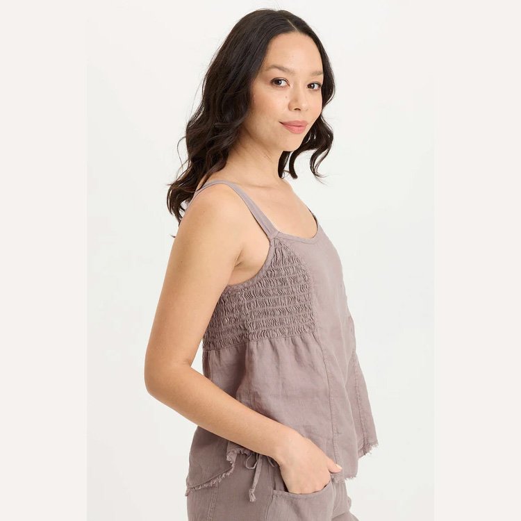 The fernley linen ruched tank by XCVI in poppy seed color