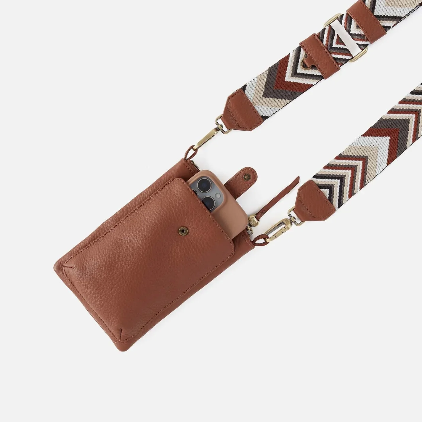 The cass phone crossbody bag in bridle brown leather by Hobo