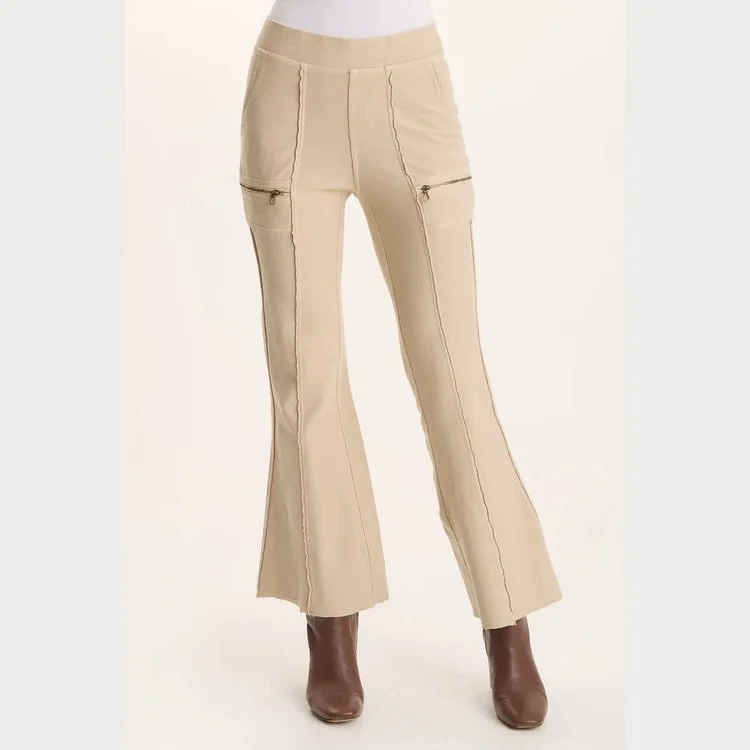 The ninian twill knit zipper pocket flare pant by XCVI in park avenue color
