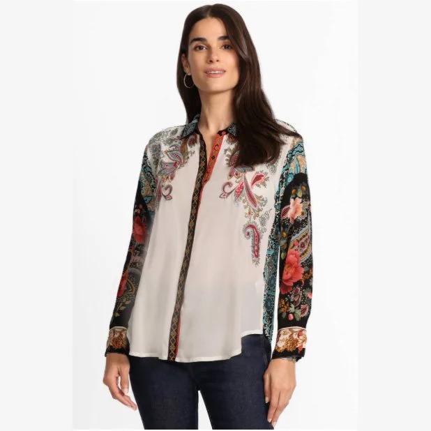 The cachemire silk button down shirt in dolores/leto print in natural color