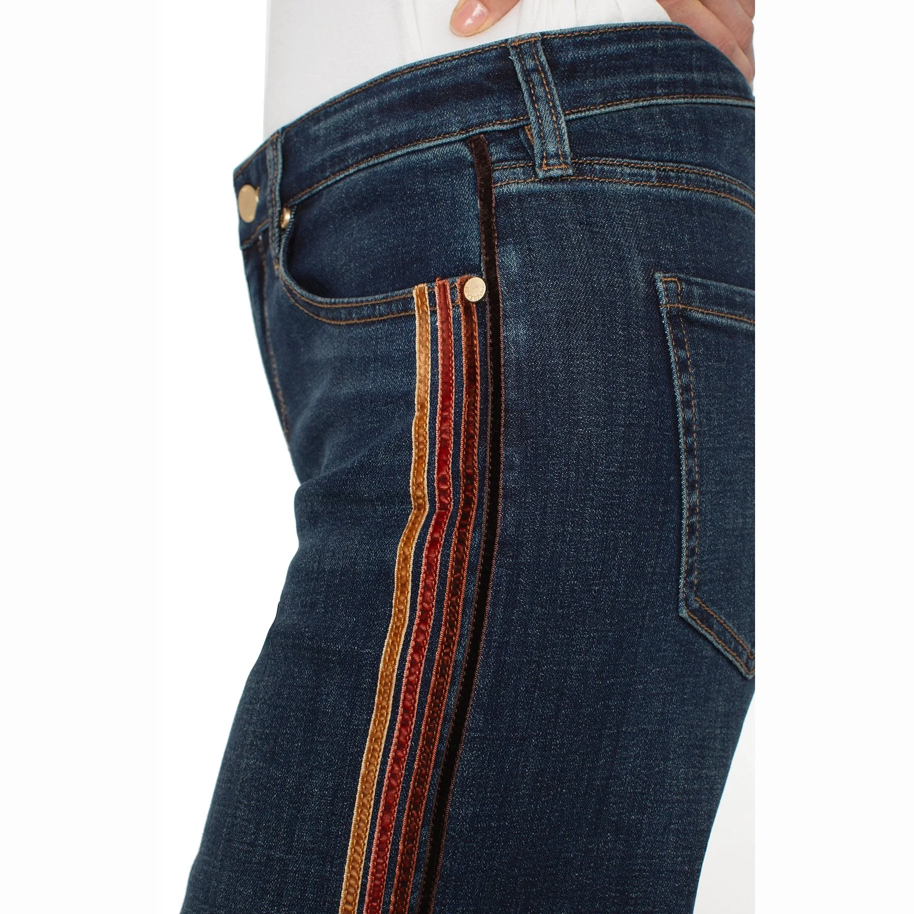 The stride wide leg jean with velvet trim by Liverpool LA in eastmoor wash