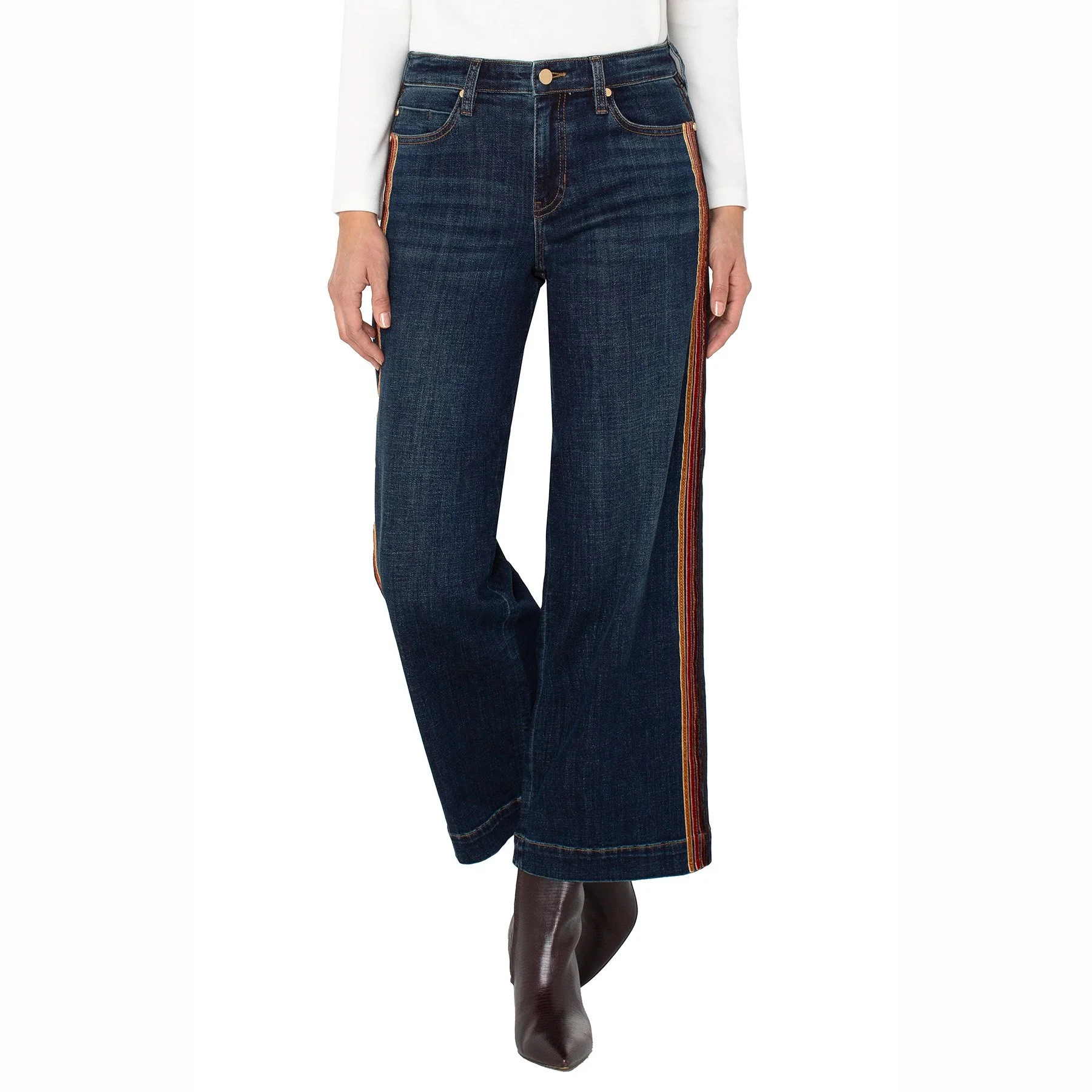 The stride wide leg jean with velvet trim by Liverpool LA in eastmoor wash