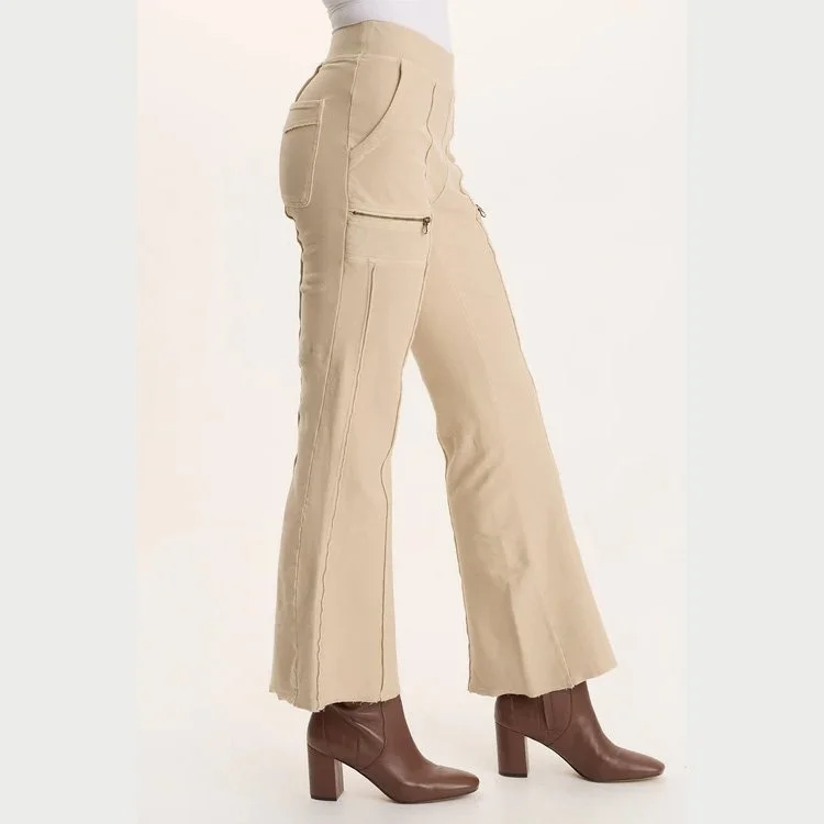 The ninian twill knit zipper pocket flare pant by XCVI in park avenue color